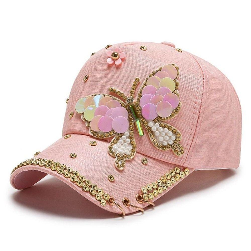 Sequined Butterfly Shiny Baseball Cap Versatile Peaked Cap Fashion Women's Sun Hat Summer Spring