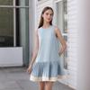 Tank Top Pleated Dress Western Style Round Neck Vest Pleated Two-Tone Patchwork Sleeveless Dress
