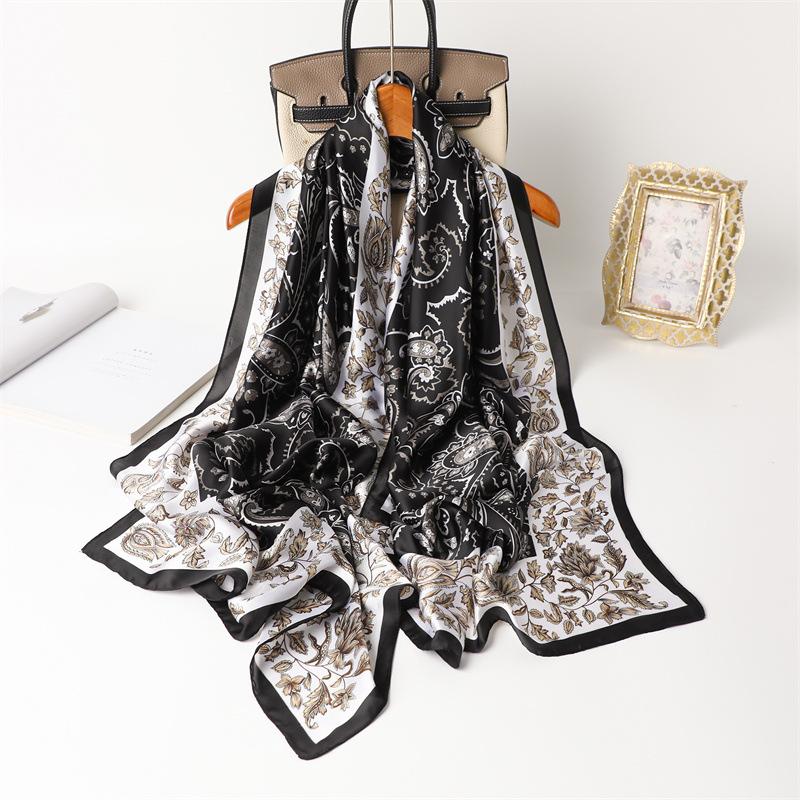 New Exotic Gorgeous Printed Shawl Silk Scarf Simulation Silk Scarf Versatile Headscarf Long Scarf Thin Beautiful Brocade