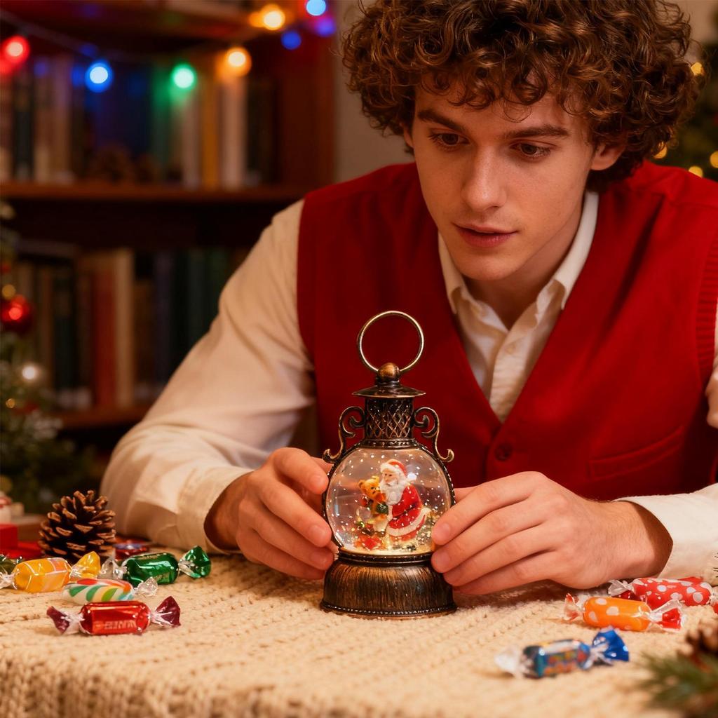 Christmas Glowing Ball Winter Retro Ornament Christmas Table Lighted Snow Globe For Friends Teens Men Women Mantel Dining Room