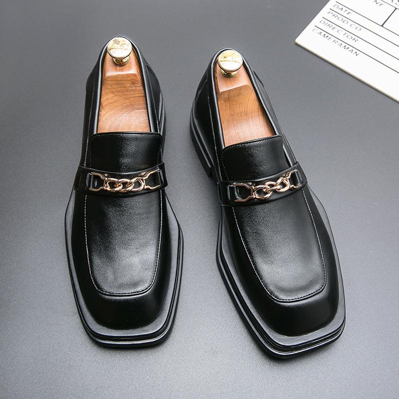 Business dress new square head small leather shoes hairstylist casual shoes platform white wedding leather shoes