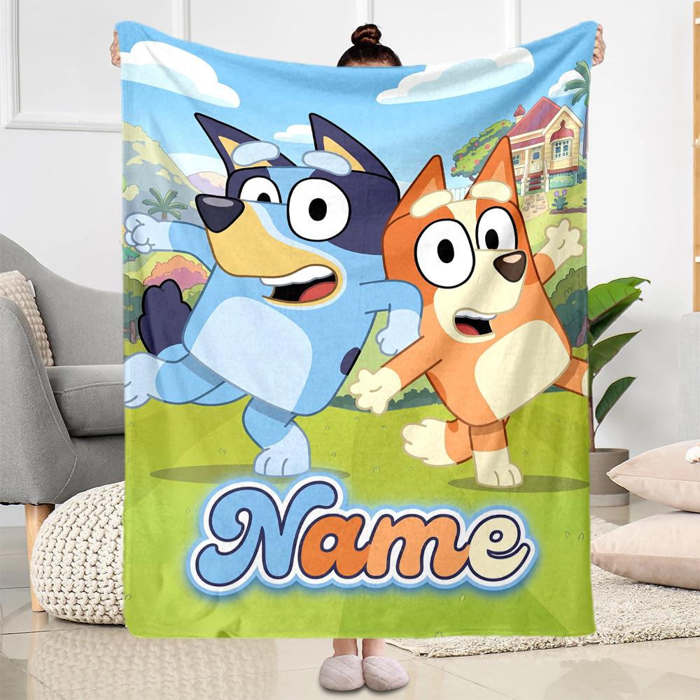 Bluey Adventure Customize Your Name Blanket Multi-purpose Customizable Blanket Warmthful Decor Versatile for Office Chair Picnics Seaside Nap
