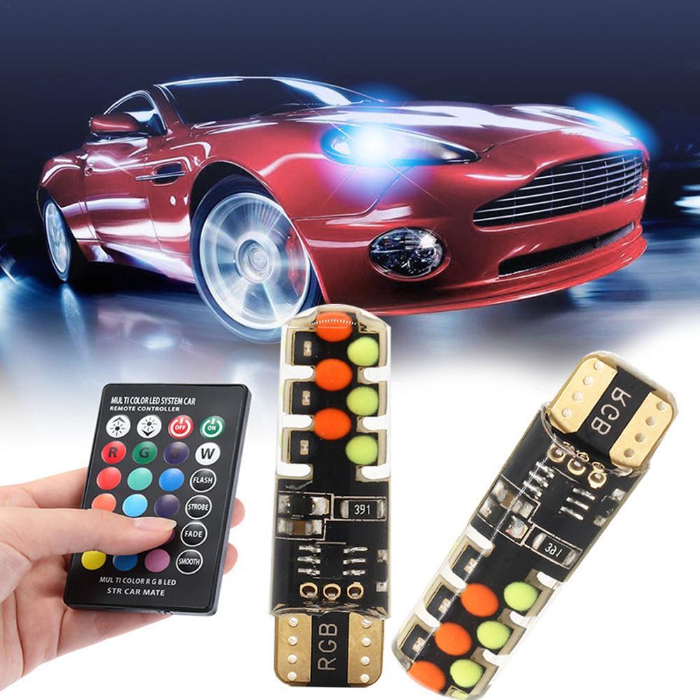 

2pcs RGB LED T10 W5W Led 194 168 W5W 5050 SMD Car With Remote Controller Flash Wedge Light Clearance Lights