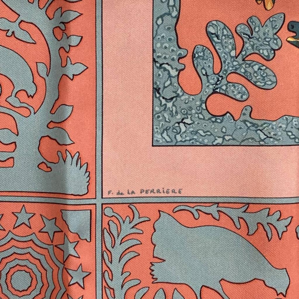 [USED]HERMES Carre EARLY Salmon Pink and Other [Excellent Condition] Scarf, 90, AMERICA, 100% Silk, Colors. Luxury, Popular, Rare, Brand.