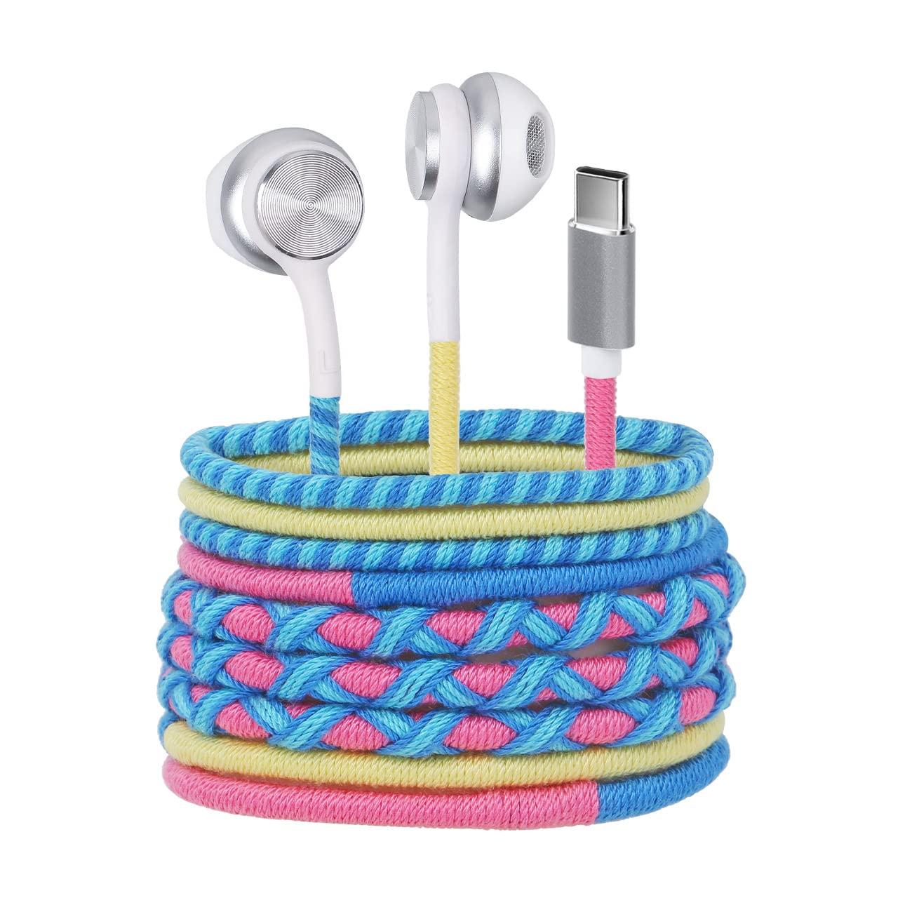 

URIZONS Colorful Braided Wired USB C Earphones - Digital Audio TYPE C Earbuds In-Ear Bracelet Earphones for Kids