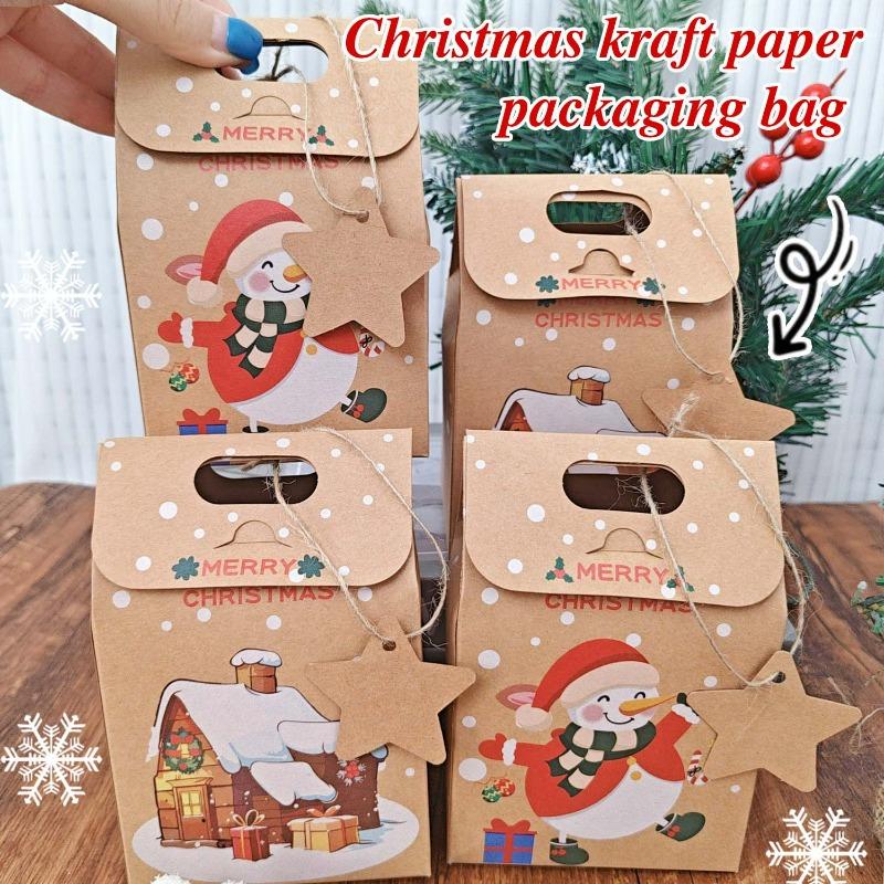1/20Pcs Kraft Paper Packaging Box Penguin and House Pattern Merry Christmas Candy Bags New Year Party Decor Cookie Gift Pouch
