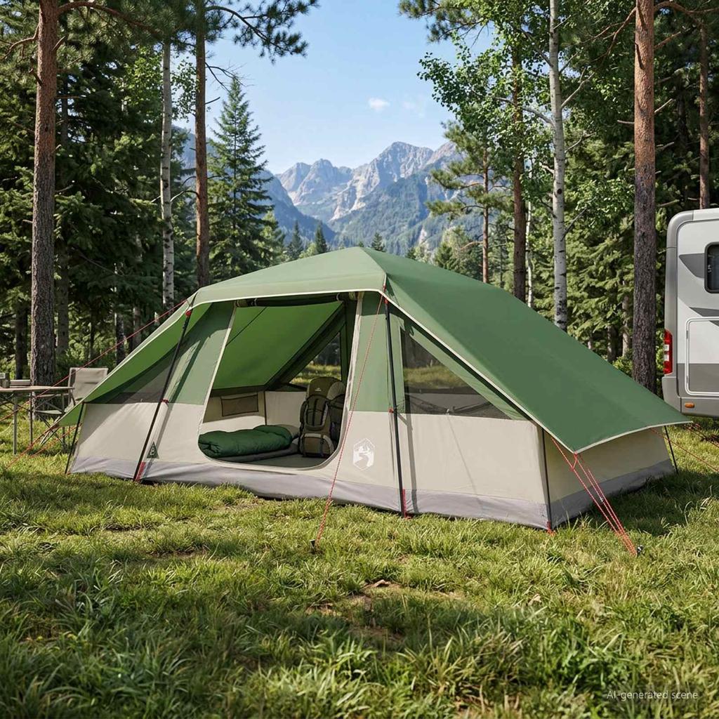 Family Tent with Rain Fly Waterproof Green for 10 Persons