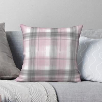 Pink And Grey Plaid Square Pillowcase Polyester Linen Velvet Creative Zip Decorative Pillow Case Home Cushion Case