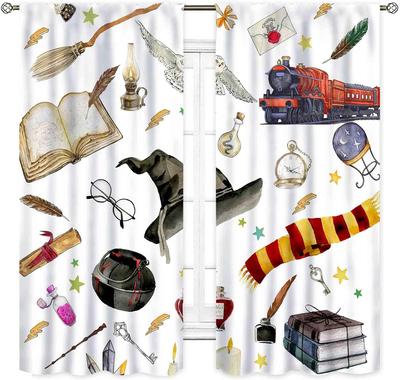 Magical Wizard Curtains, Magic Witch Mysterious Gothic Spooky Horror Book Hat Owl Kids Boys Girls Window Drapery Treatments for