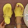 Fashion Large Size Flat Bottom Clip Toe Slippers Women 2025 New Tassel Belt Buckle Decoration Outer Wear Beach Slippers Casual Shoes