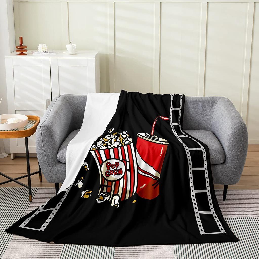 Movie Night Popcorn Printed Blanket for Sofa Bed Travel Camping Living Room Office Conditioning Blanket for All Seasons Gifts