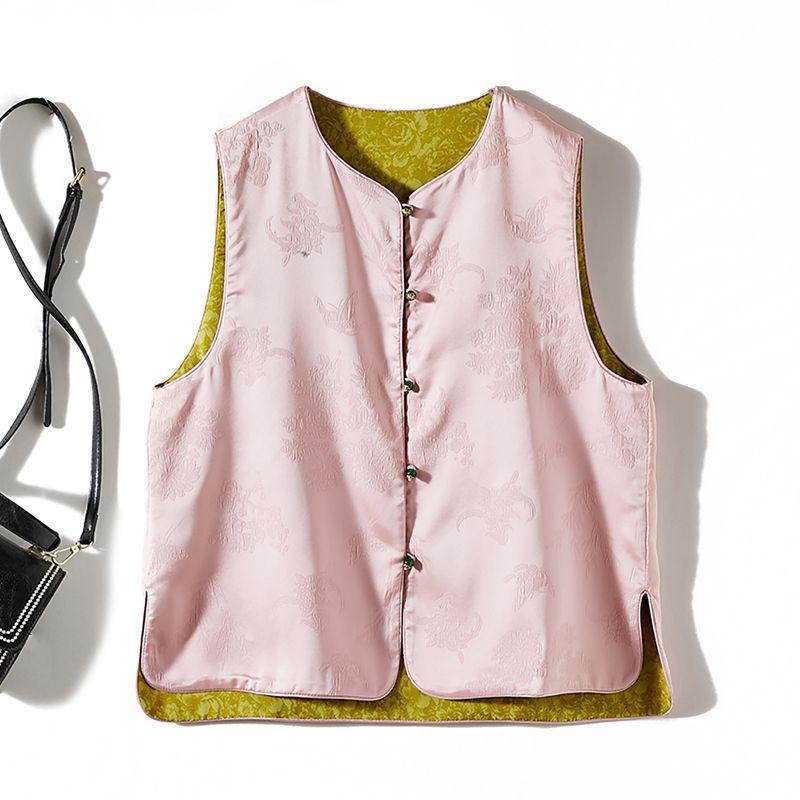 

Оригинальный бренд! Двусторонняя носка ~ Двухцветный I-образный жилет из сатинового поплина хлопка на одной пуговице, женская новая верхняя одежда на весну и осень Pink(Pink + Green) L