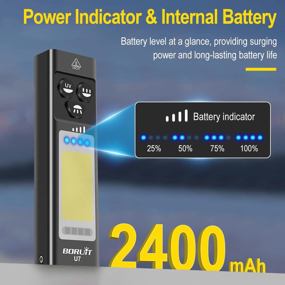BORUiT U7 Flashlight LED UV Light Spotlight Floodlight Torch Power Bank With Magnetic Back Clip RGB Ambient Light Work Lamp