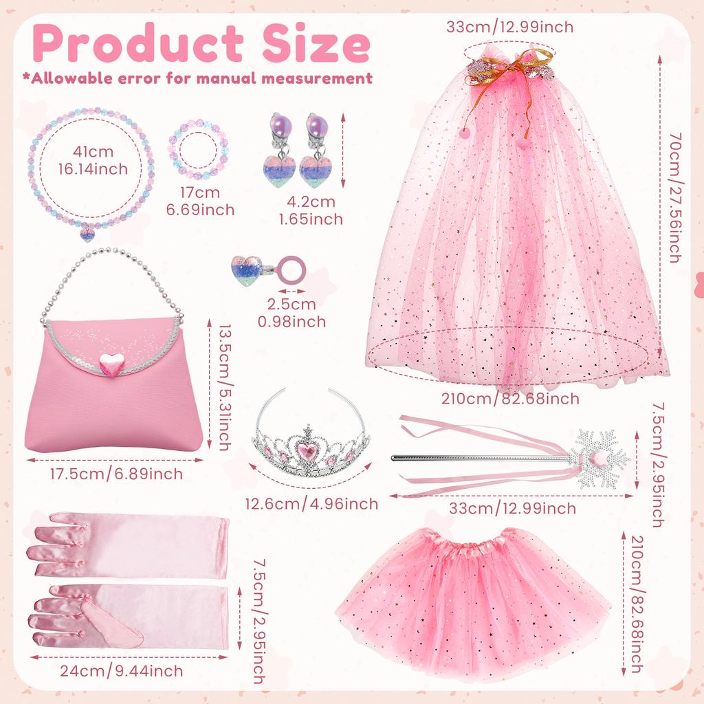 Princess Dress up Set Easy Wearing Glittering Girl Cape Skirt Necklace Role Play Game Birthday Cosplay Party for Cosplay Party