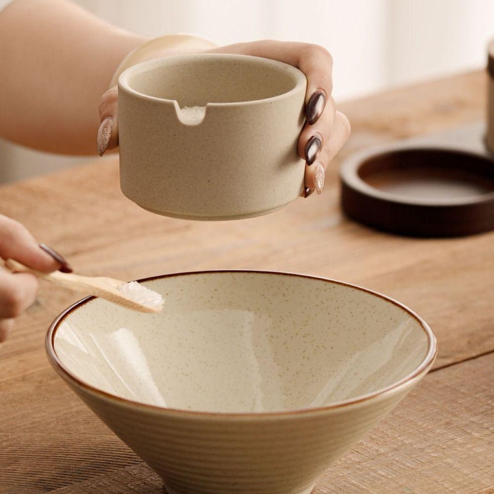 Pot à assaisonnement en céramique style japonais avec couvercle, plateau à cuillère, boîte à assaisonnement, récipient à épices pour restaurant