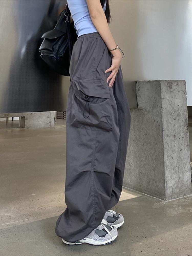 Y2K Women Streetwear Cargo Pants Harajuku Casual Solid Baggy Straight Trousers Fashion Wide Leg Pockets Joggers Trousers