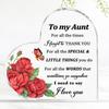 2D Flat, "To My Aunt" Heart Acrylic Decor Sign, Red Roses & Green Foliage Design, Home Decor Plaque Hanging Wall Art Decorative Garden Decoration for