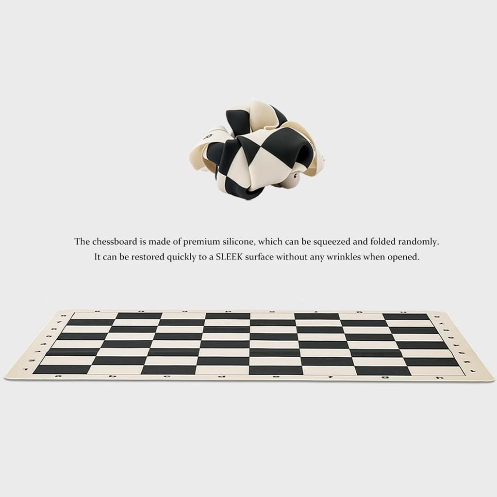 Turnierschach x Faltbares Silikon Königshöhe Kunststoff Vierfach gewichtet Klassisches Staunton Schach Aufbewahrung und Japanische Bedienungsanleitung A&A Set, 20"