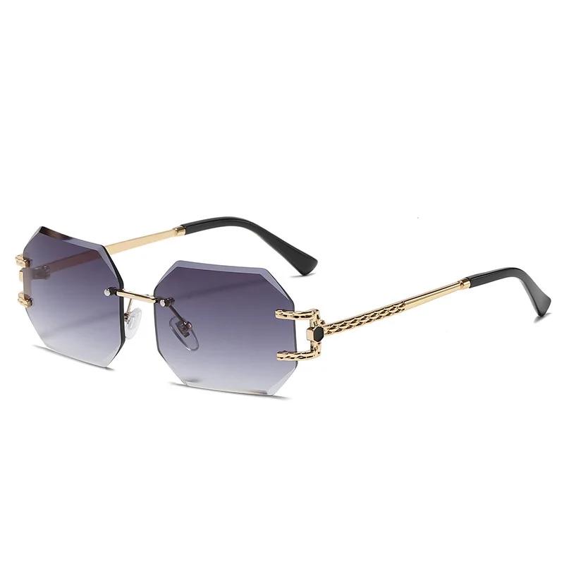 Vintage Rimless Sunglasses Women Men Designer Polygon Sun Glasses Trendy Rectangle UV400 Protection Eyewear Shades