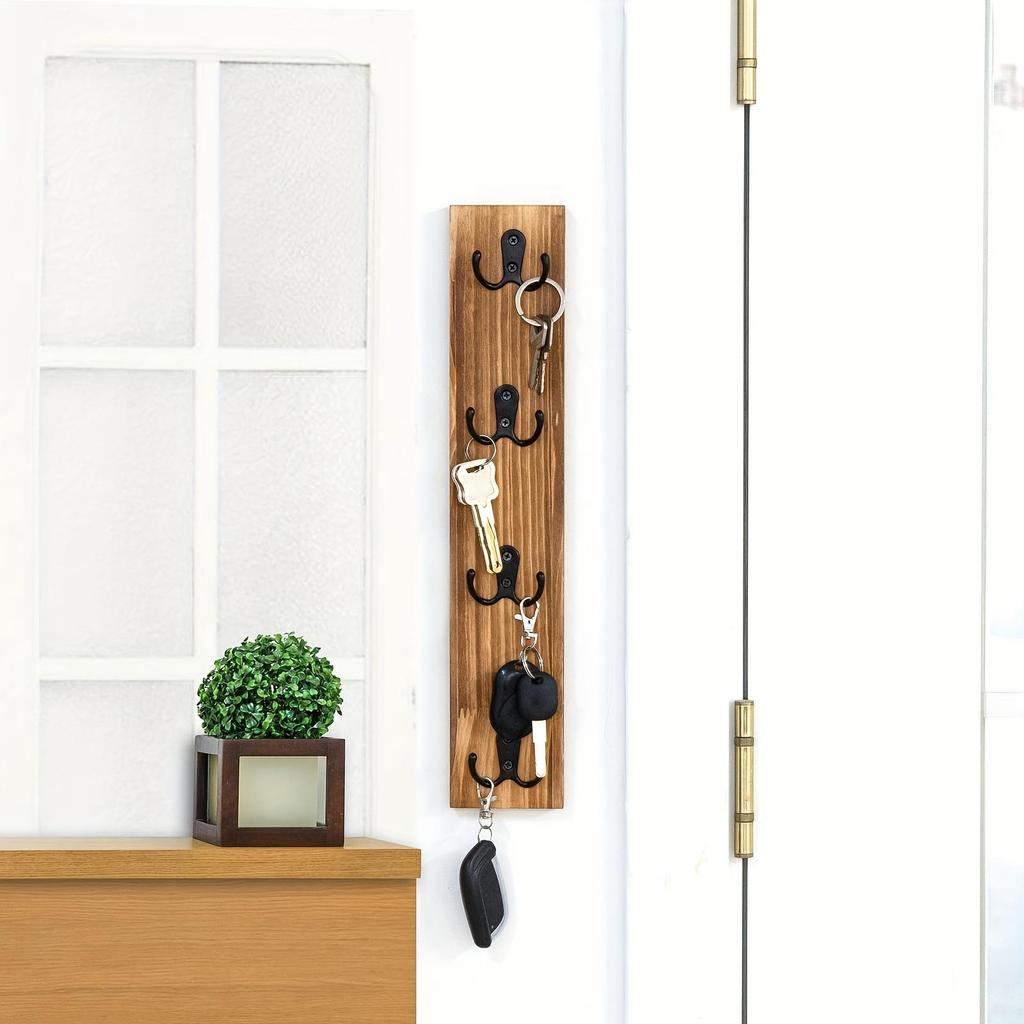 Wall Mount Key Holder Rack with Hooks Decorative Farmhouse Vertical Hanger for Entryway Home