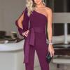 Elegant Women Tied Waist Flared Jumpsuits Fashion One Shoulder Sexy Rompers For Effortless Style