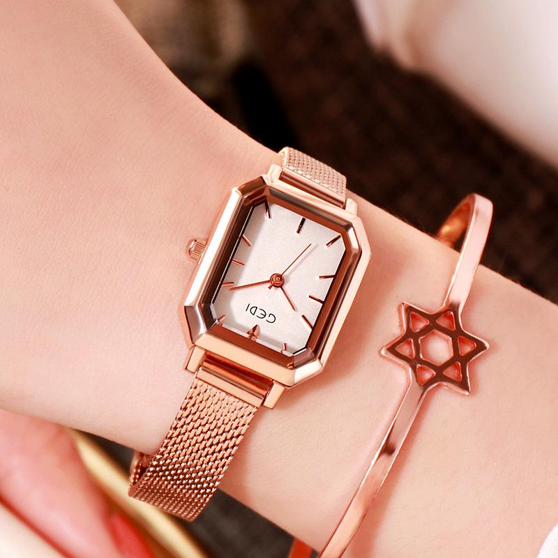 Simple And Versatile Casual Watch Women'S Square Retro Mesh Belt Watch Waterproof Quartz Women'S Watch