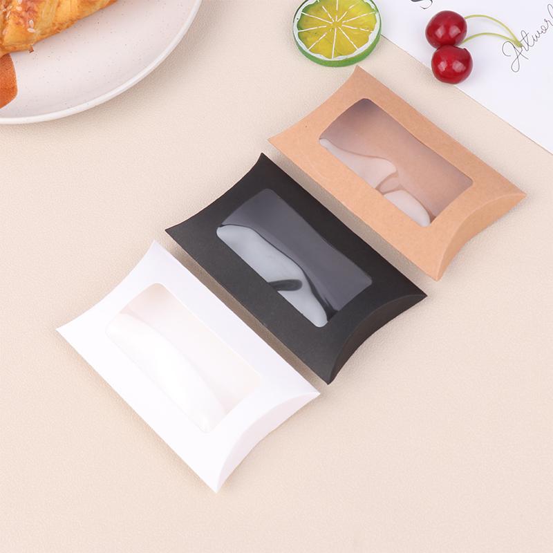 50Pcs Kraft Paper Pillow Box With Clear Window Candy Packaging Box For Birthday Parties Baby Showers And Wedding Party