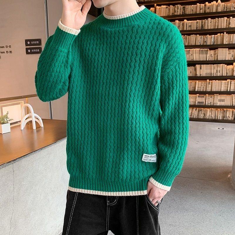 Pullover Sweaters for Men Autumn Crew Neck Solid Color Casual Knitted Sweater High Street Jumpers Hombre