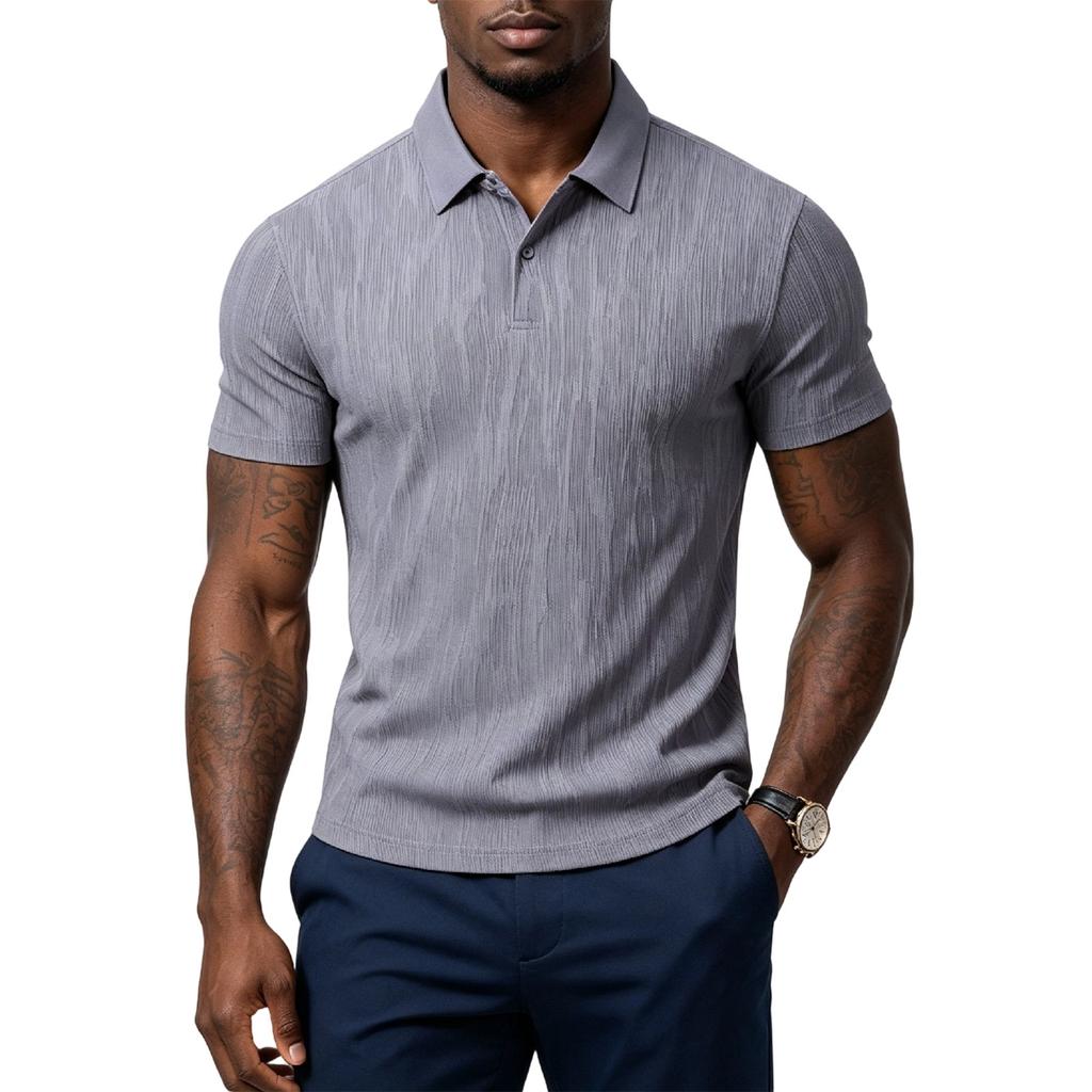 Men’s Short Sleeve Polo Shirt with Subtle Pattern Classic Fit Soft Knit Fabric Comfortable Collar Design