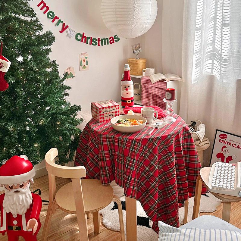 Retro Plaid Christmas & New Year Tablecloth - Internet Celebrity Photo Prop & Decoration