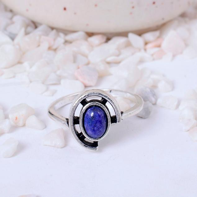 Lapis Lazuli Silver Plated Ring | Geometric Swirl Brass Statement Jewelry | Wisdom Stone Gift