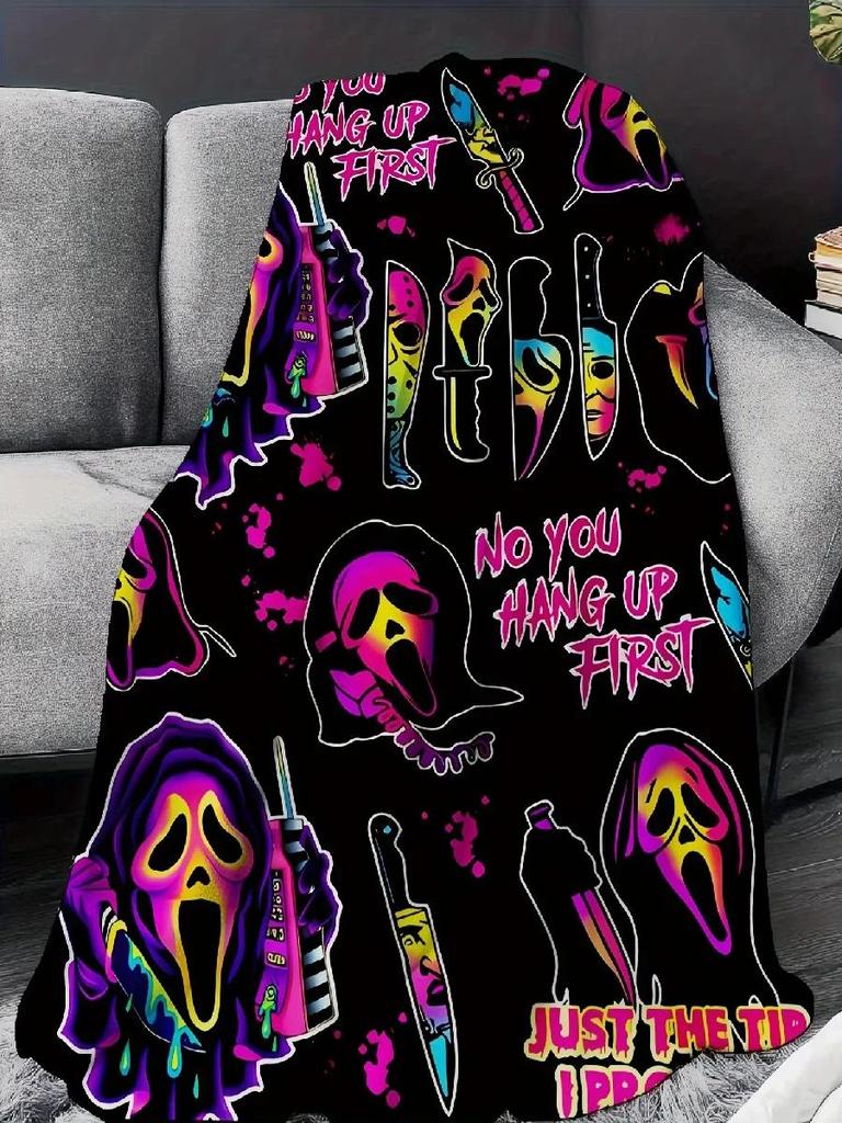 Scream Ghostface Killer Throw Blanket with Classic Mask Design for Horror Fans Halloween Bedroom Decor