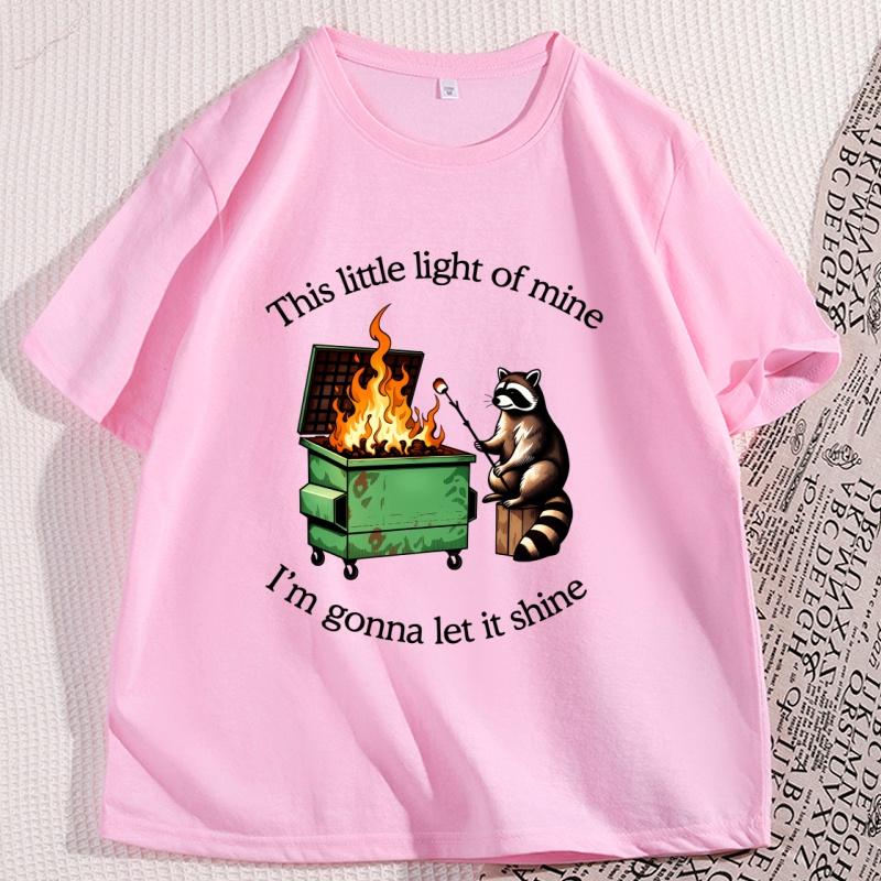 Funny Dumpster Fire Raccoon Tshirt Mental Health Tee Shirt Casual Cotton Short Sleeve Tshirt Streetwear Loose Mens Clothes