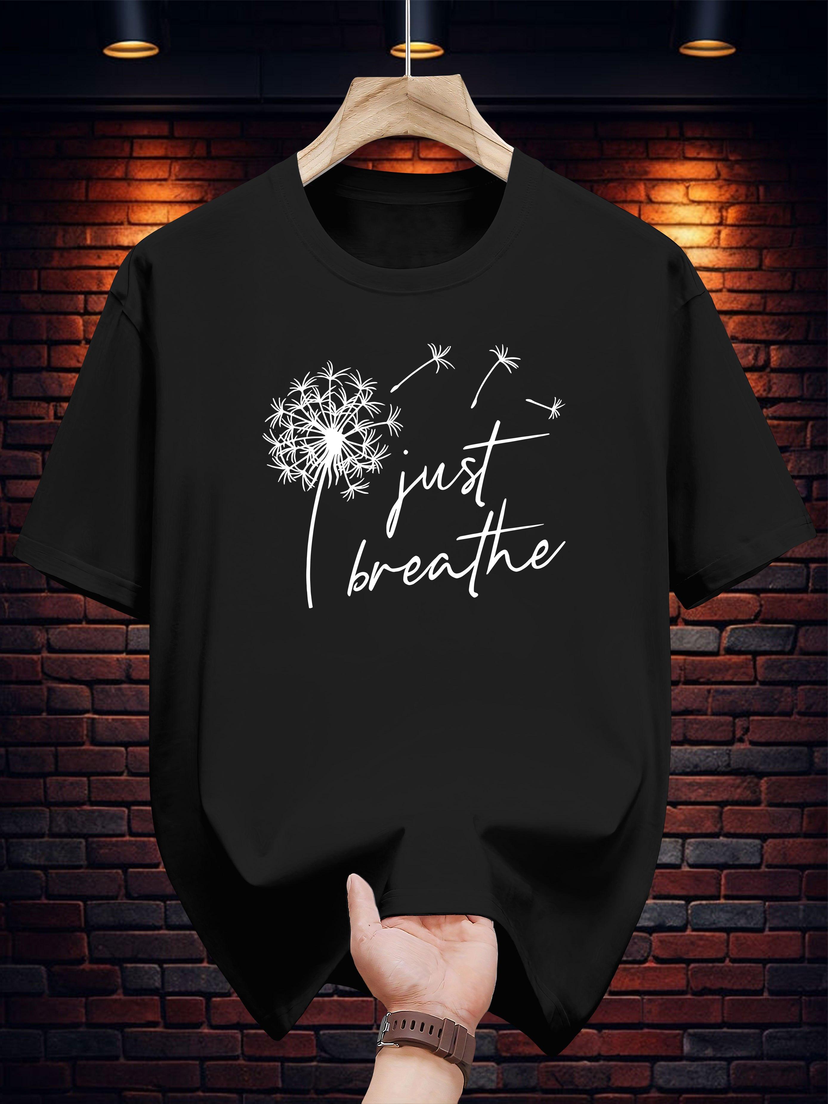 T-shirt with I Just Breathe Dandelion Print - Navy Blue Casual Summer Tee S