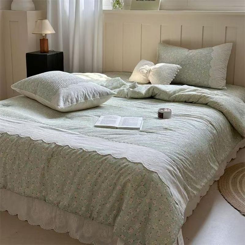Lace Pure Cotton Quilt Twin Queen Size Bedding Single Double Bed Comforter Summer Spring Floral Print Gauze Quilted Blanket