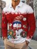 Christmas Snowman Print Long Sleeve Polo, Holiday Essential