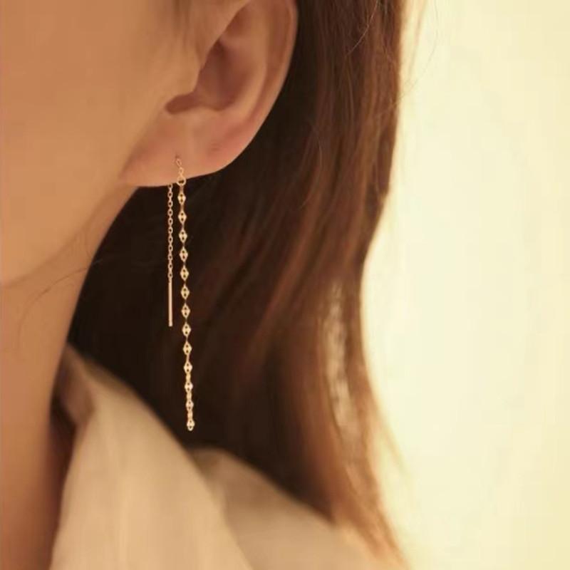 

S925 стерлингового серебра покрытием губы серьги цепи женские модные элегантные длинные кисточки лицо стройнящие висячие серьги 925