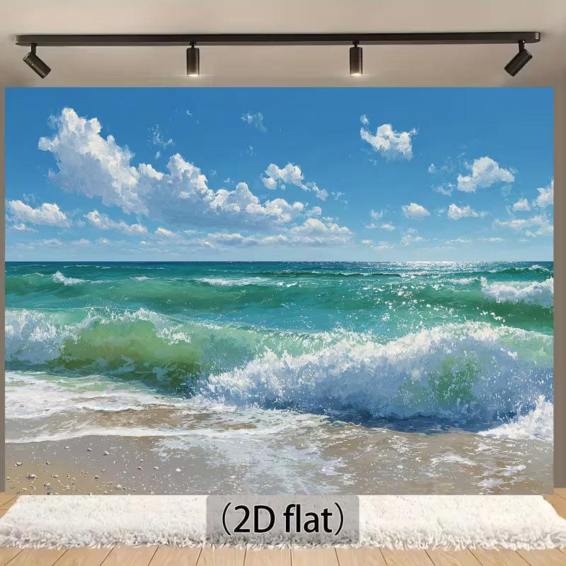 2D Tropical Beach Backdrop Summer Ocean Wave Party Photo Background 47.2x31.5inch/120*80cm
