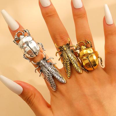 Punk Beetle Open Ring for Men Women Exquisite Cicada Insect Finger Ring Vintage Exaggerated Hiphop Casual Versatile Jewelry Gift