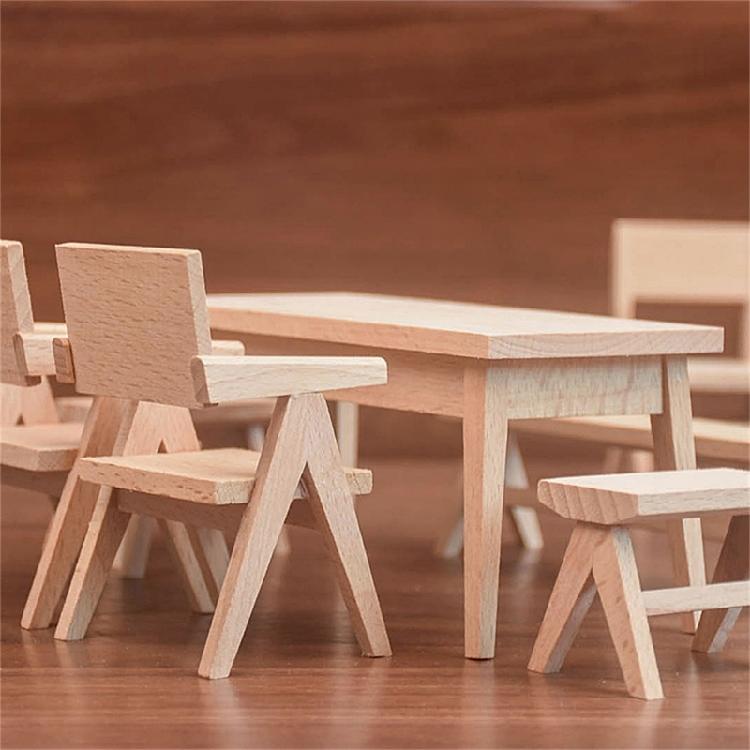 1/12 Scale Miniature Wood Chair/Table for Dollhouses Decoration and Diorama Scene Enhancement Furniture Figurine