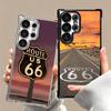 America Route 66 Plating Phone Case For Samsung Galaxy S24 S25 FE S26 Edge S23 Ultra S22 S21 Plus S20 Anti-Fall Airabag Cover