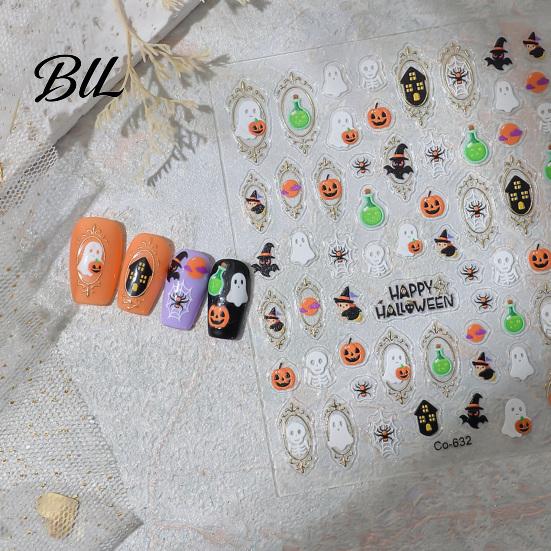 Self-Adhesive Nail Stickers Art for Halloween, Pumpkin Ghost Bat Potion Self Embellishments Adhesive Decals, DIY Manicure Decoration Supplies