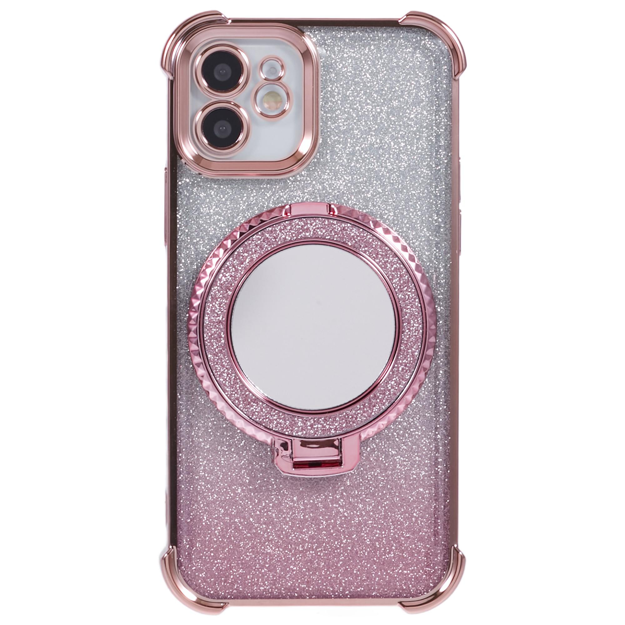 

Чехол для мобильного телефона iPhone 11 из ТПУ с блестками, с подставкой и зеркалом Pink