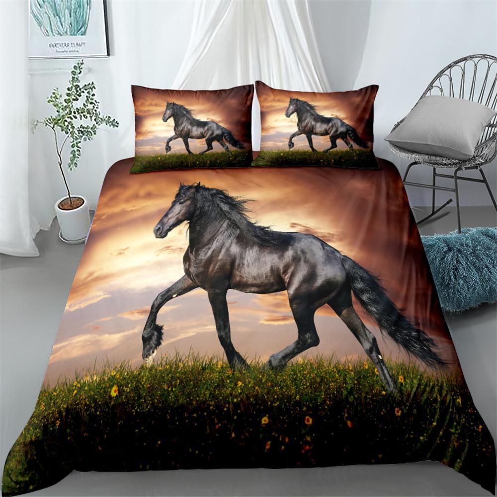 3D Oiling Running Horse Duvet Cover Set Single Twin Double Queen King Cal King Size Bed Linen Set