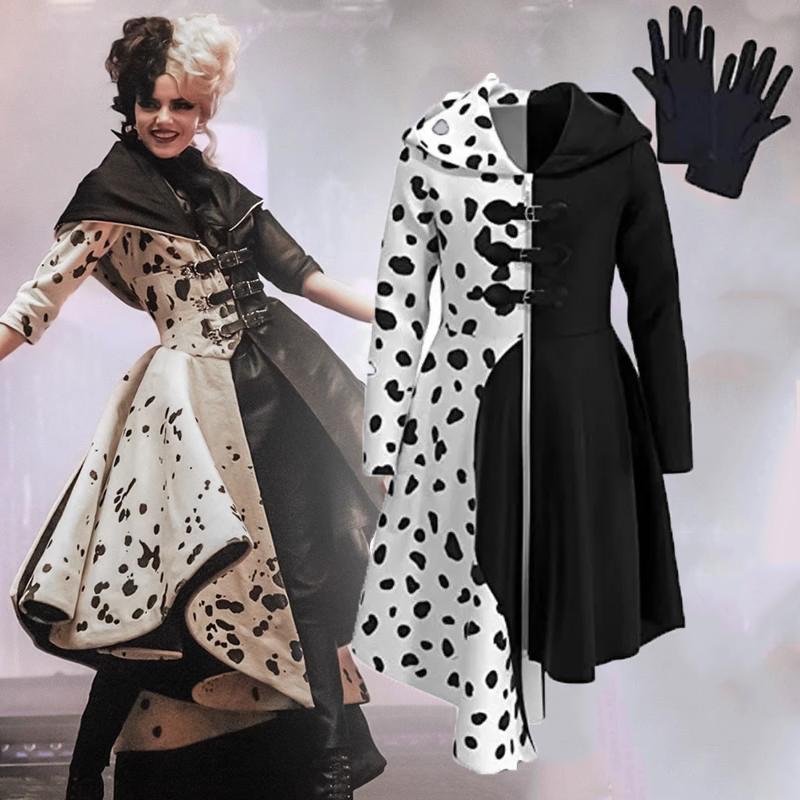 Cruella De Vil Cosplay Costume Maid Dress Halloween Costumes for Women Vestido Role Play Clothing Party Uniform Suit