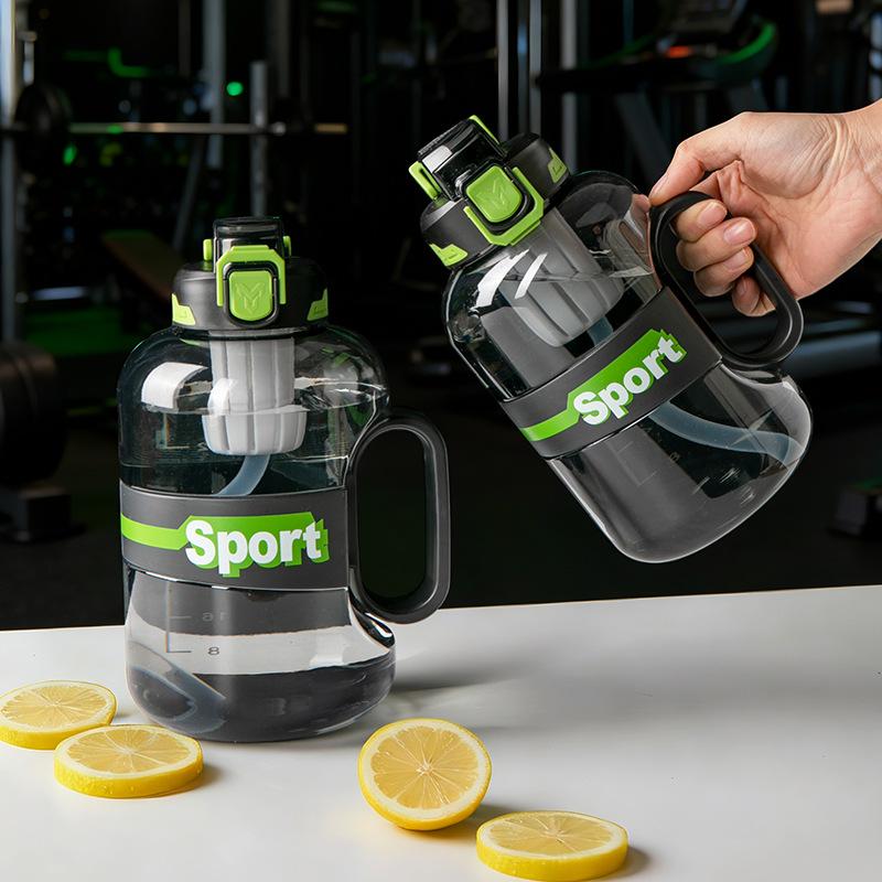 Water bottle large capacity ton bucket plastic sports kettle portable fitness water cup summer men and women cool out tea leak cup