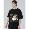 Christmas T-Shirt Black Camouflage Santa Claus Merry Christmas Print Holiday Party Wear