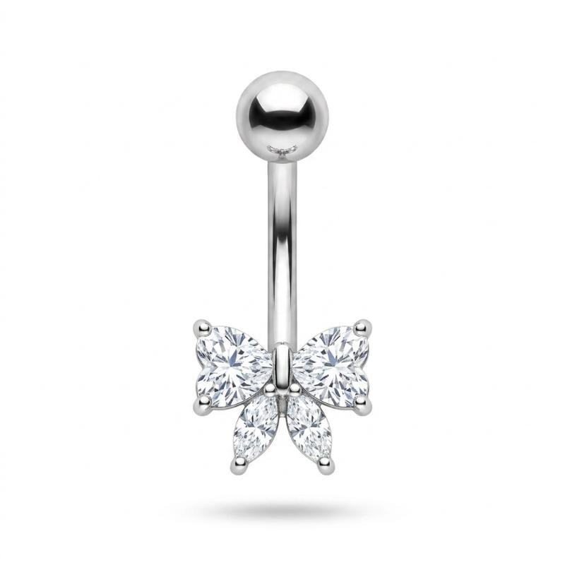 1Pcs14G Stainless Steel Ladies Navel Ring With Copper Zirconia, Simple And Stylish Piercing Jewelry