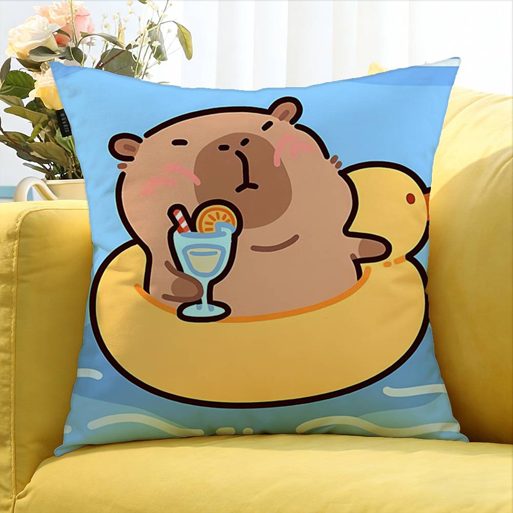 Cute Capybara Household Various Sizes Square Pillow Case For Car Home Bedchamber Decor