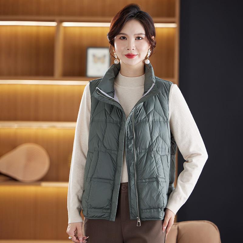 FASHION 2024 Winter New Fashion Stand-Up Collar Short Pressurized Glue Warm White Duck Down Women's Vest Winter  Clothes